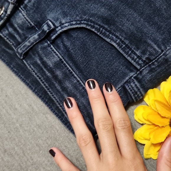 H&M DIVIDED High Rise Super Skinny Dark Denim Navy Blue Scrunch Jeans Jeggings - Picture 5 of 11